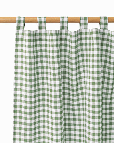 Tab top linen curtain panel (1 pcs) in Forest green gingham - MagicLinen