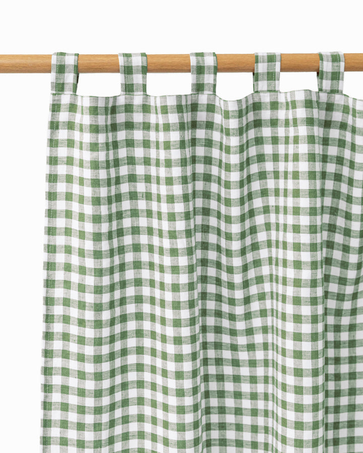 Tab top linen curtain panel (1 pcs) in Forest green gingham - MagicLinen