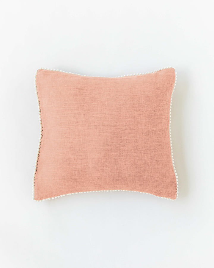 Pom pom trim linen pillowcase in Peach | MagicLinen