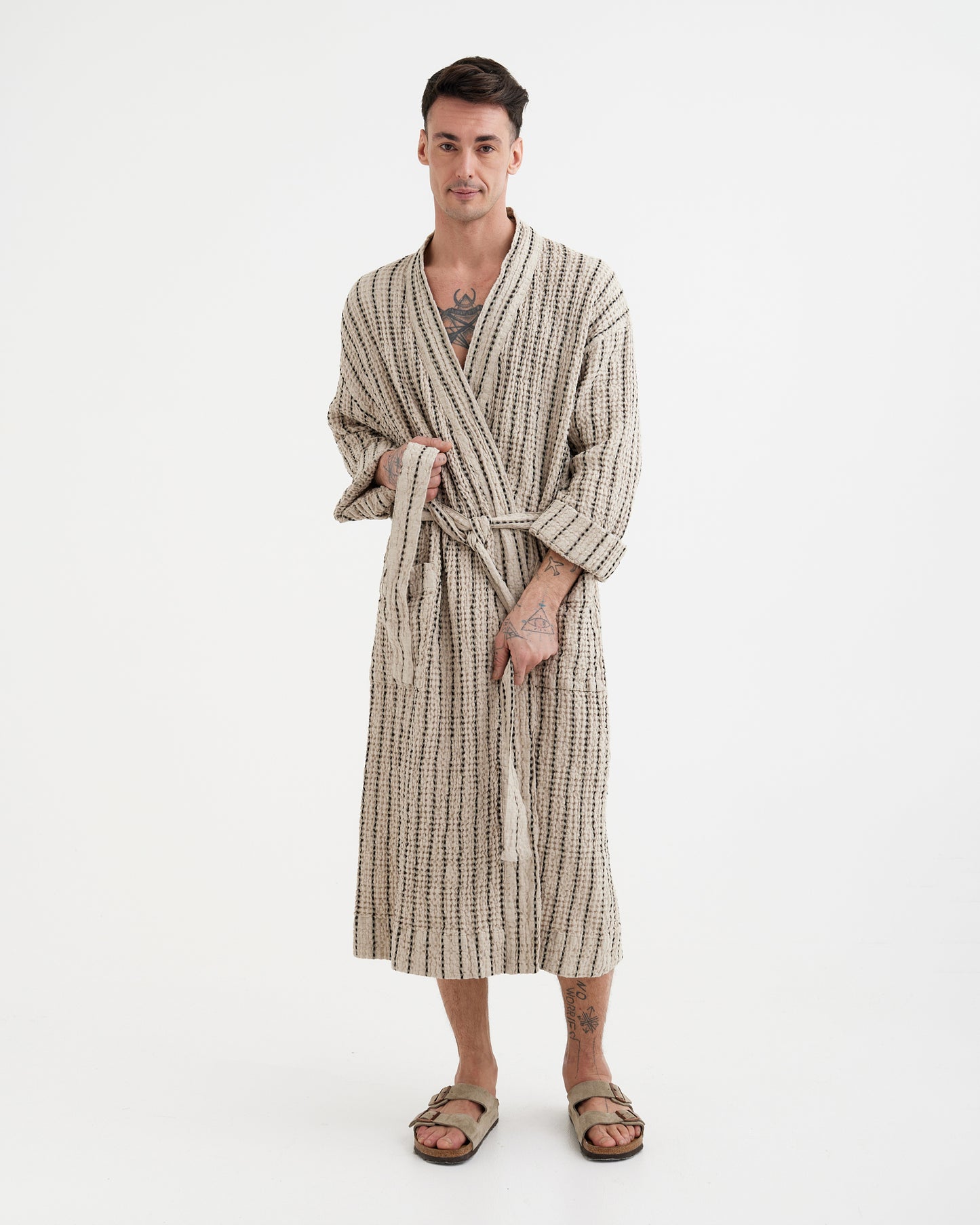 Herren-Waffel-Leinenmantel in Waldgrün