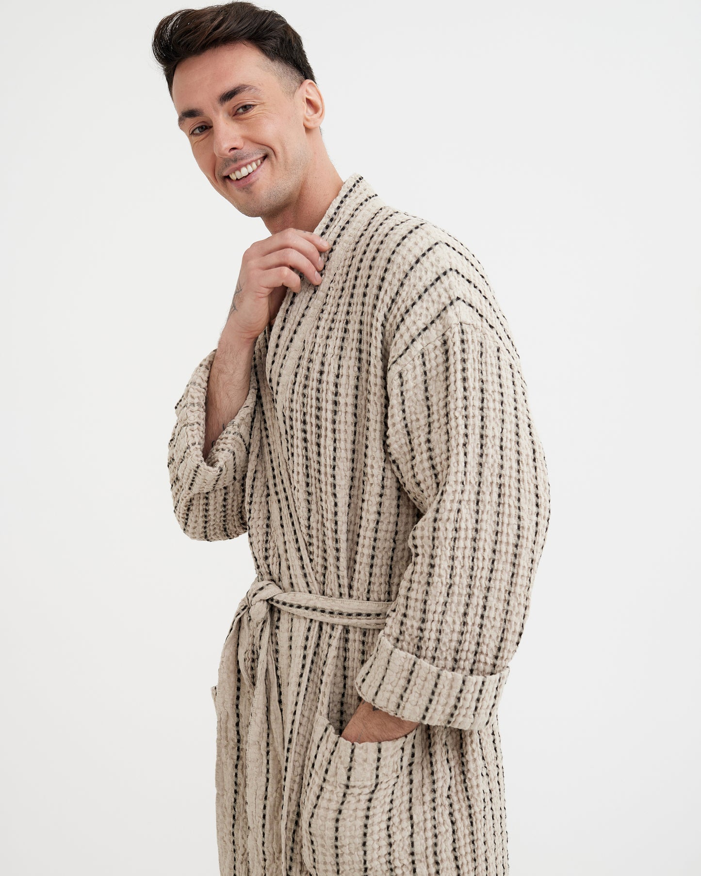 Herren-Waffel-Leinenmantel in Waldgrün