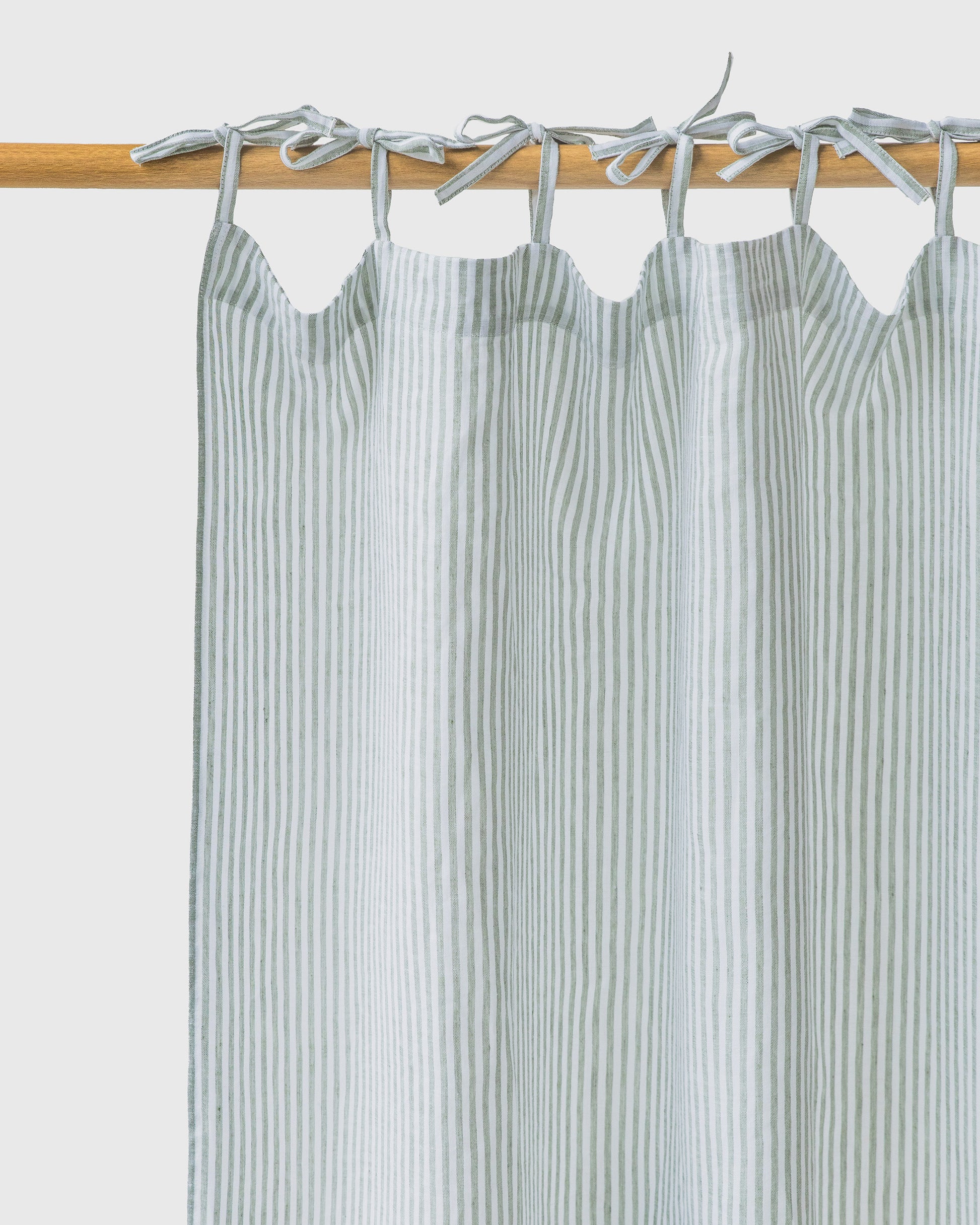 Tie Top Linen Curtain Panel in Striped in Forest Green | Magiclinen