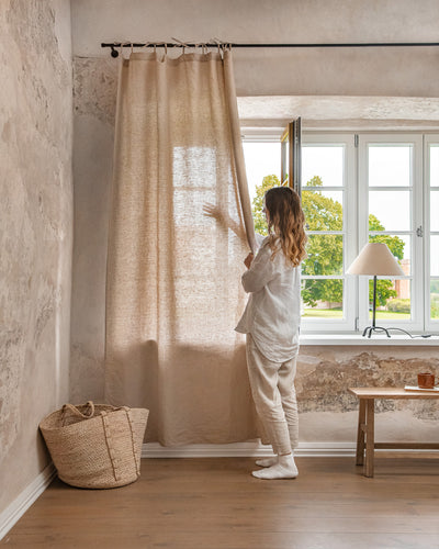 Tie top linen curtain panel (1 pcs) in Natural linen - MagicLinen