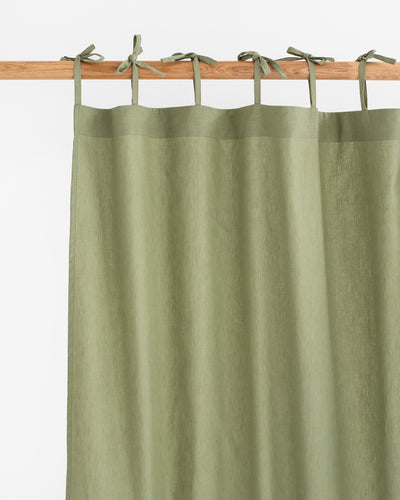 Tie top linen-cotton curtain panel (1 pcs) in Sage - MagicLinen