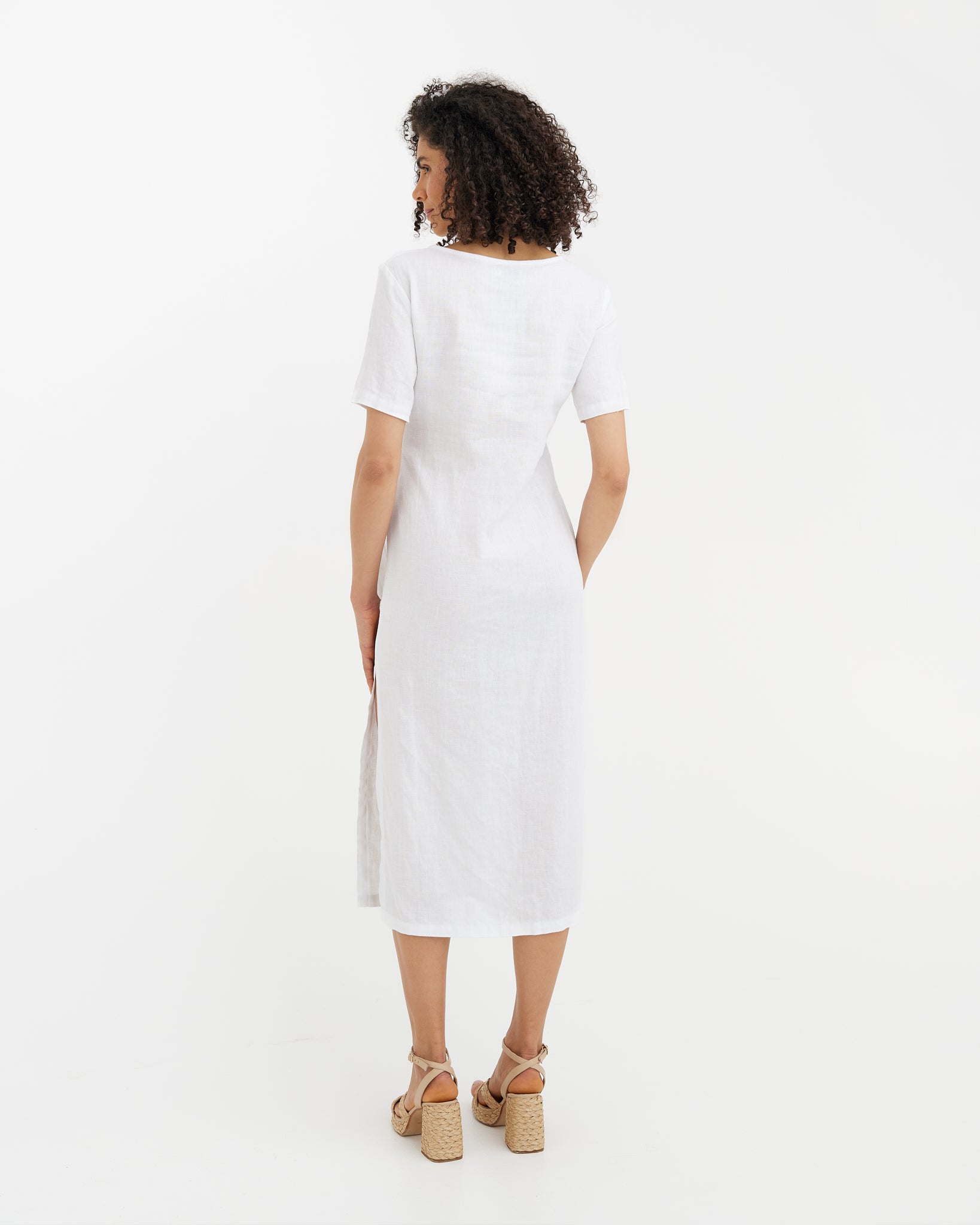 white linen dress tie straps Amiel Linen Tie Strap Dress White