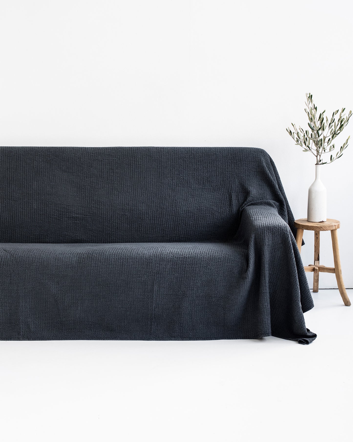 Waffle linen couch cover in Dark Gray - MagicLinen