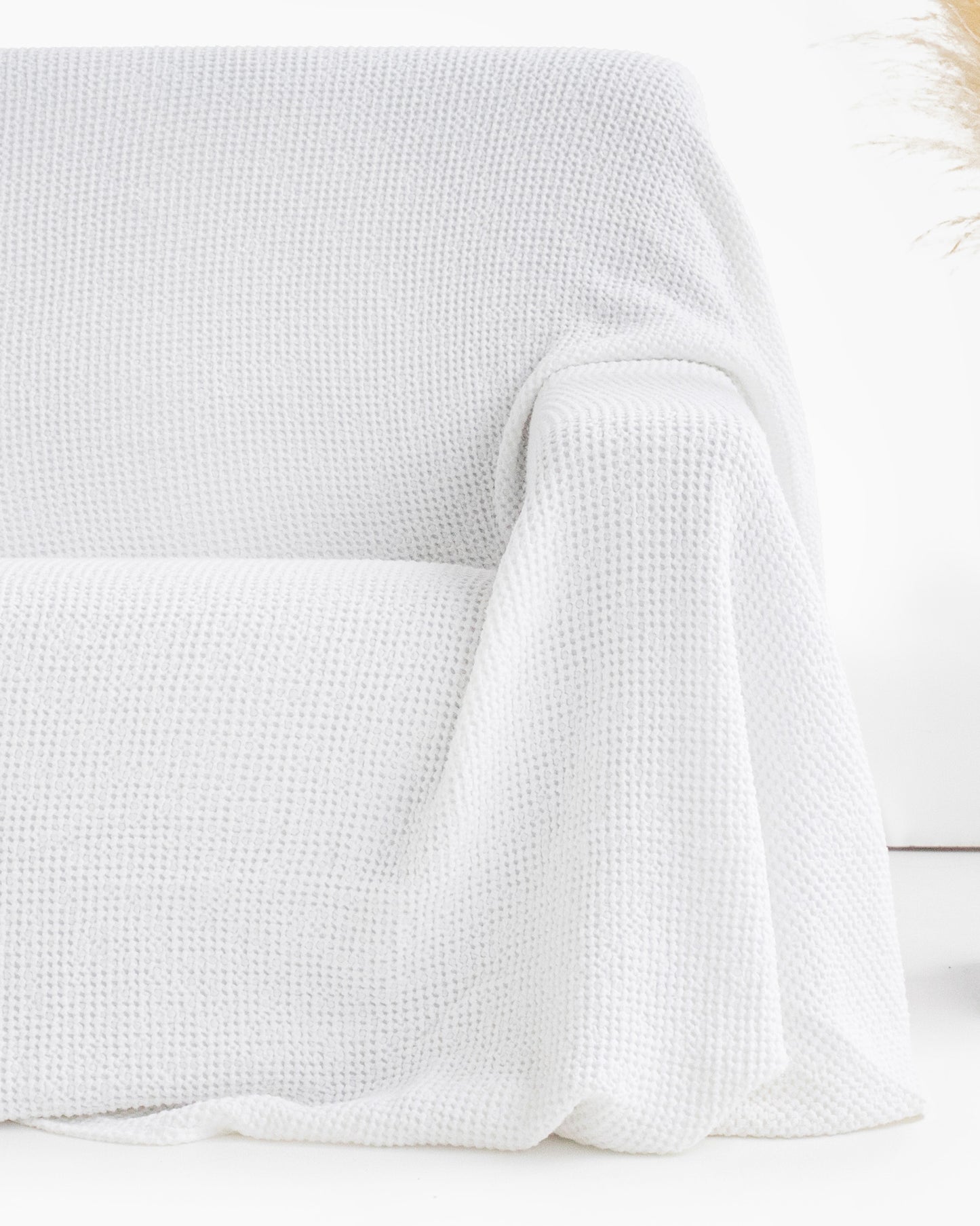 Waffle linen couch cover in White - MagicLinen