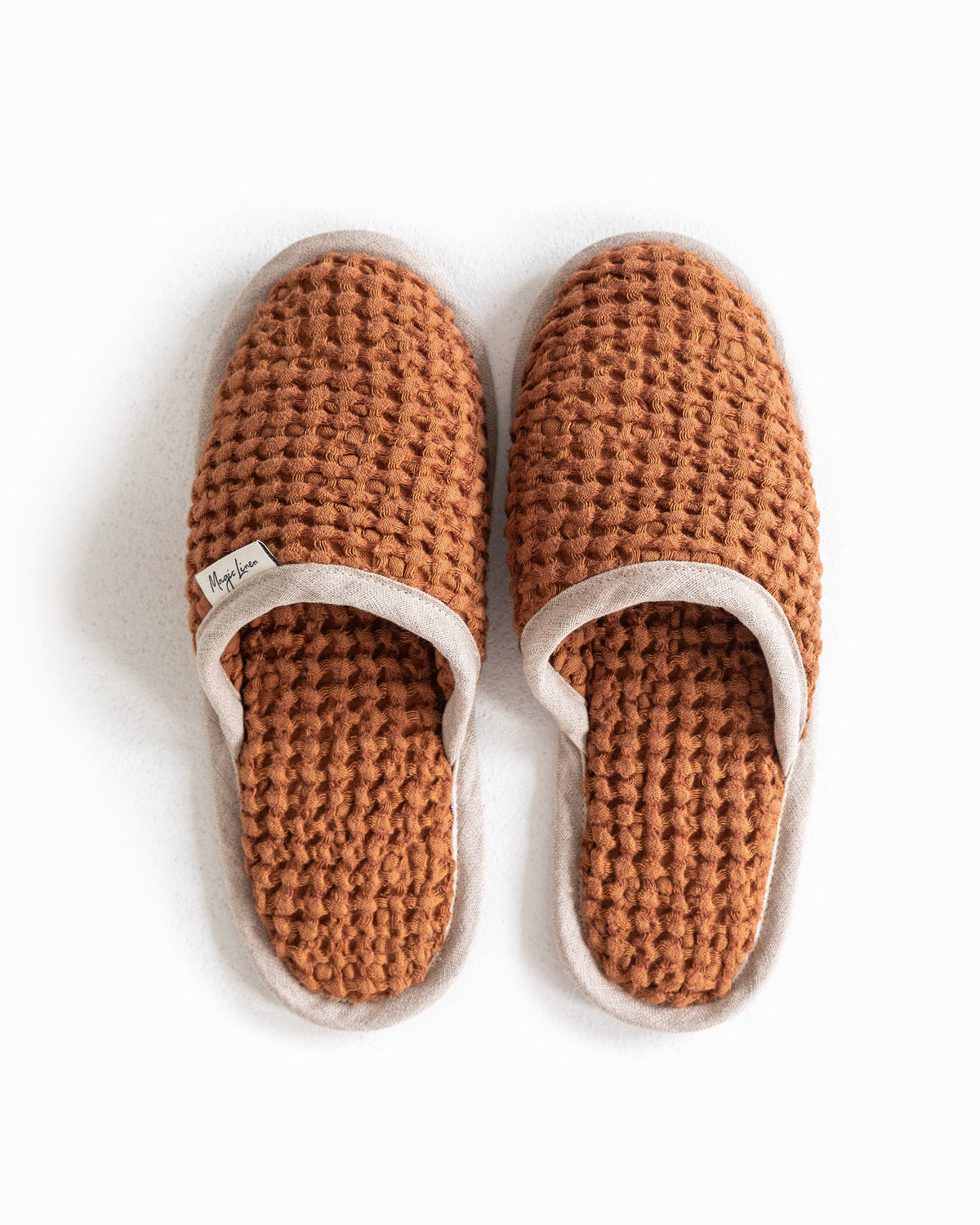 Waffle linen slippers Cinnamon