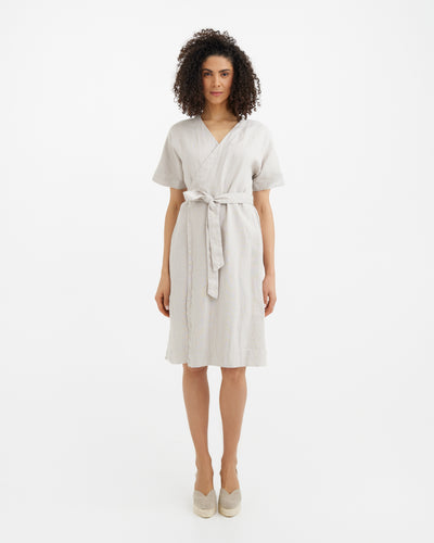 MagicLinen Natural flax Wrapped Linen Dress PADAR, 100% European flax linen 180 gsm plain weave   modelBoxOn