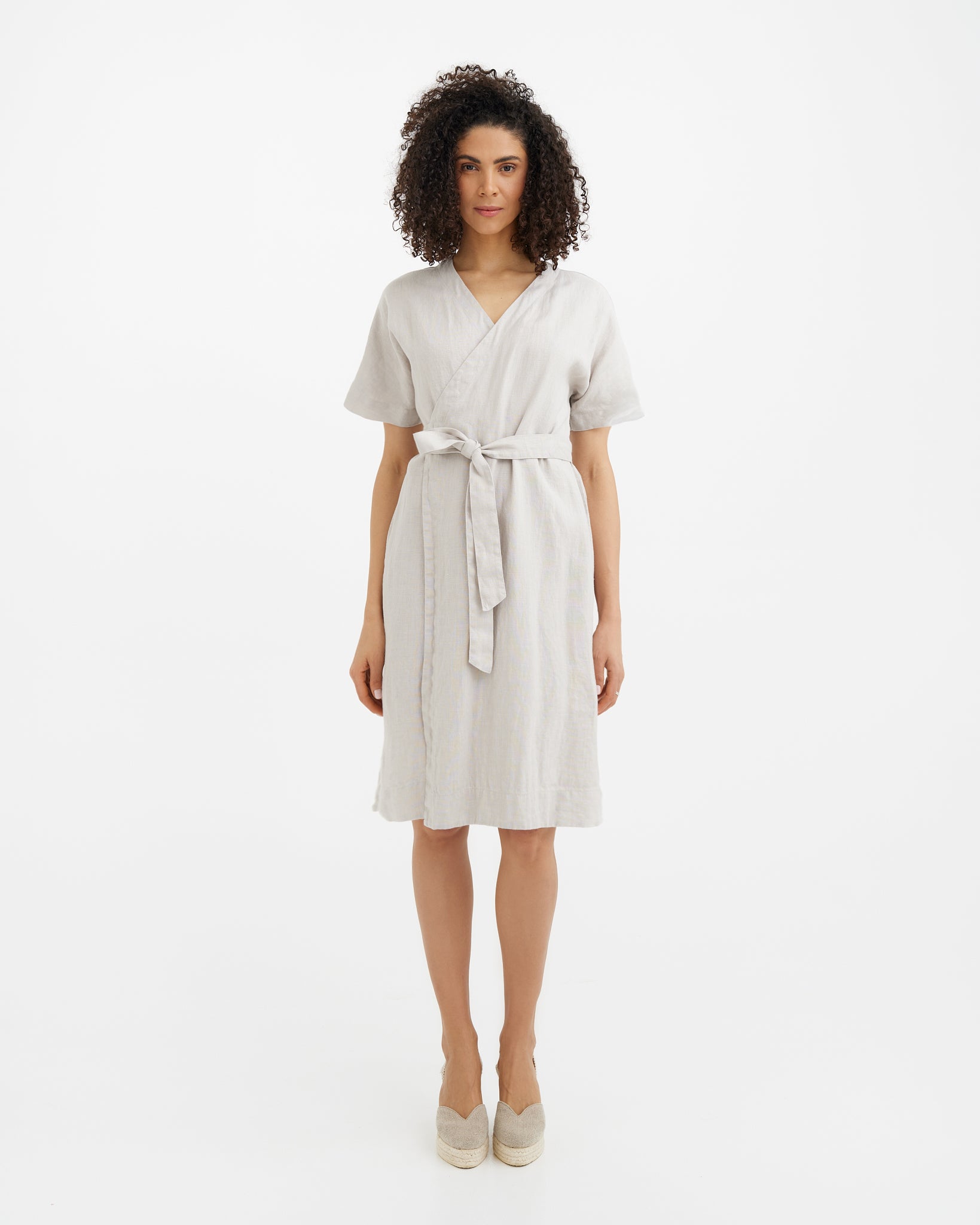 MagicLinen Natural flax Wrapped Linen Dress PADAR, 100% European flax linen 180 gsm plain weave   modelBoxOn