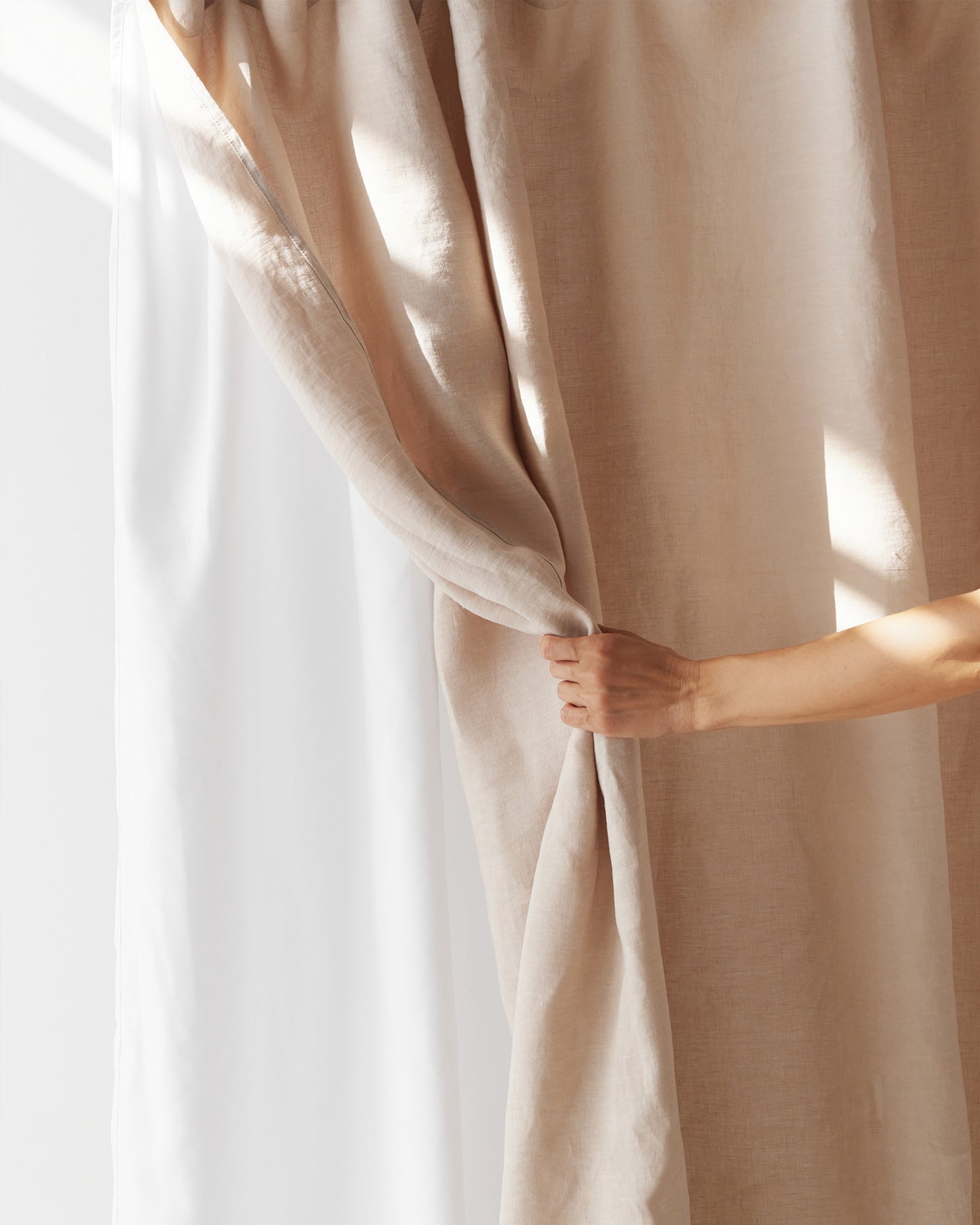 Waterproof shower linen curtain and liner set in Natural