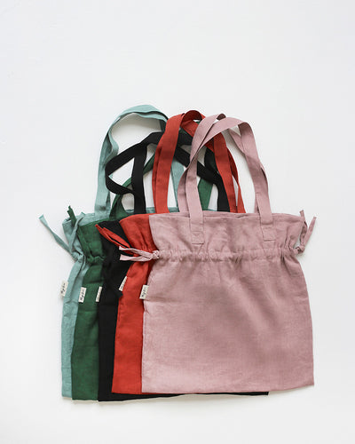 Linen tie tote bag in Clay - MagicLinen