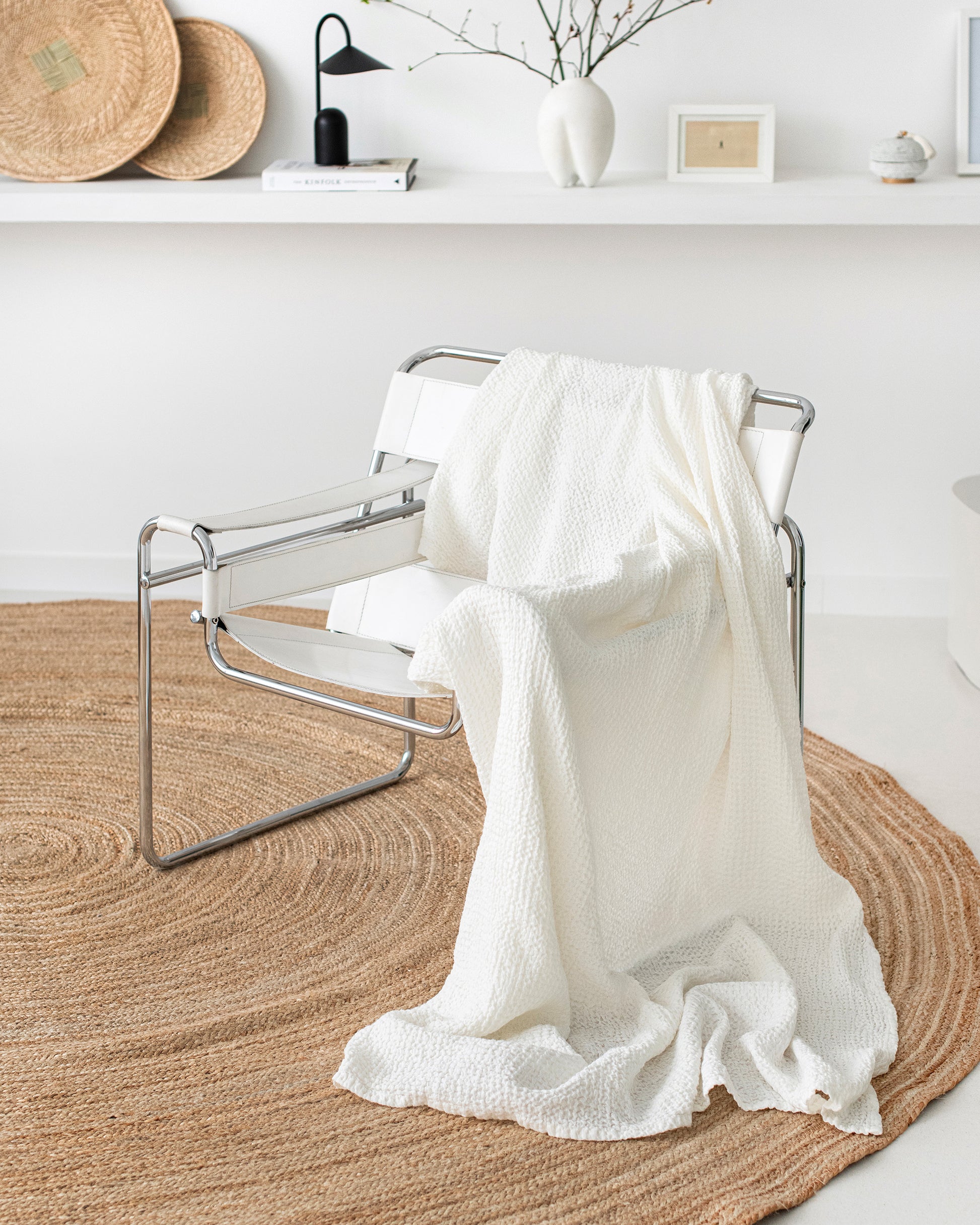 Waffle throw Blanket in White | MagicLinen