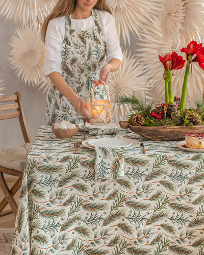 Linen bib apron in White & Winter print