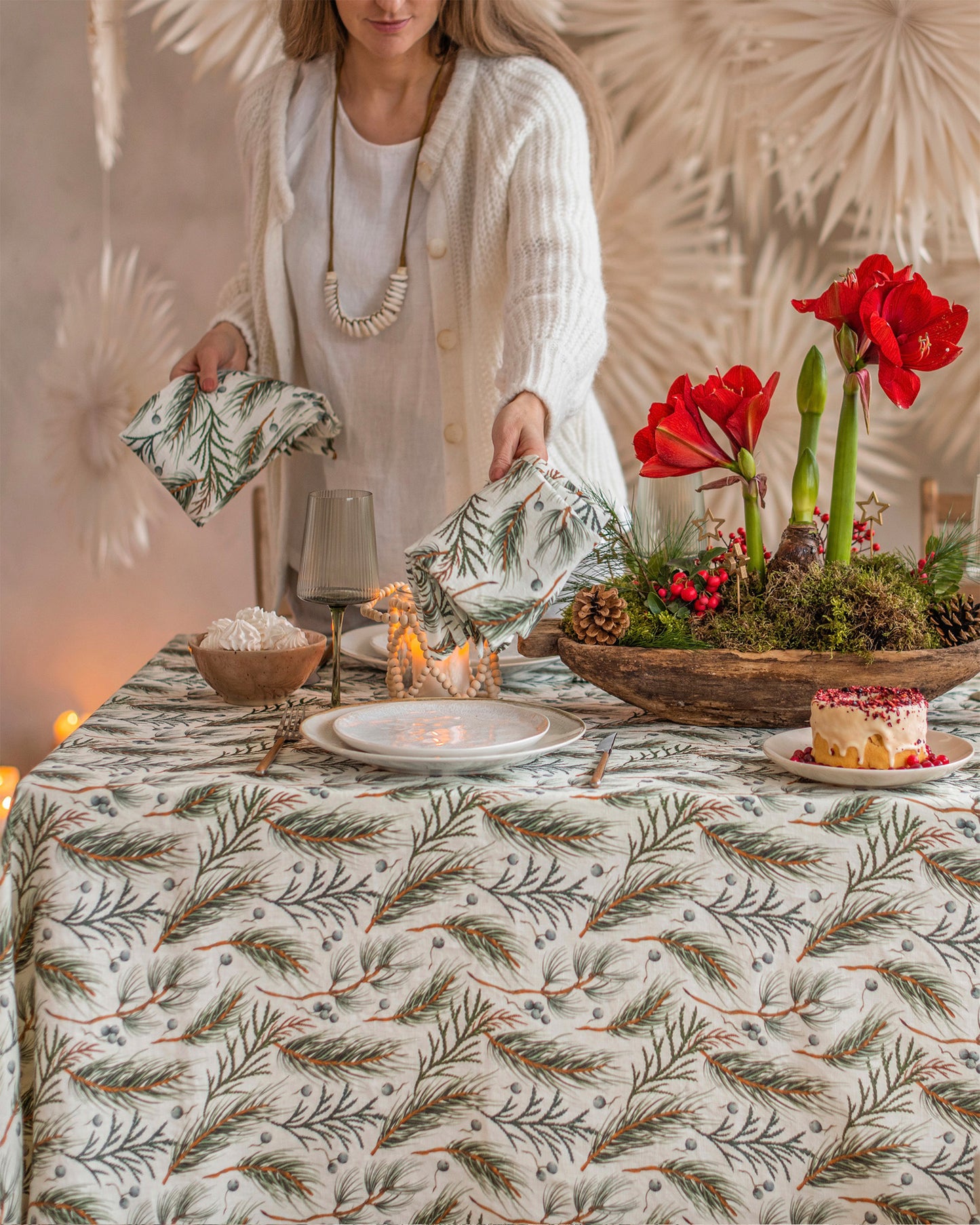 White & Winter print linen napkin set of 2