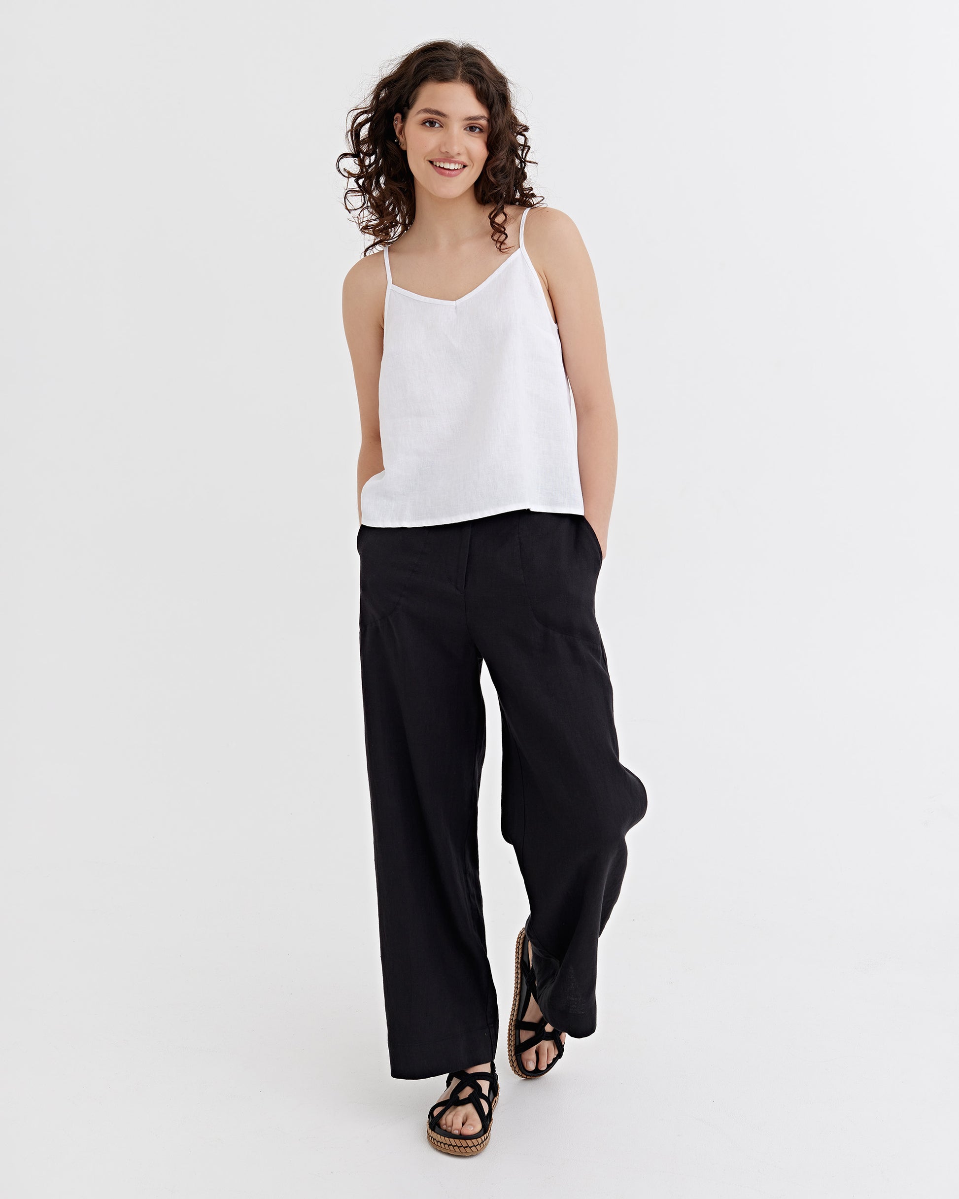 Spaghetti Strap Linen Top ZION in White | MagicLinen