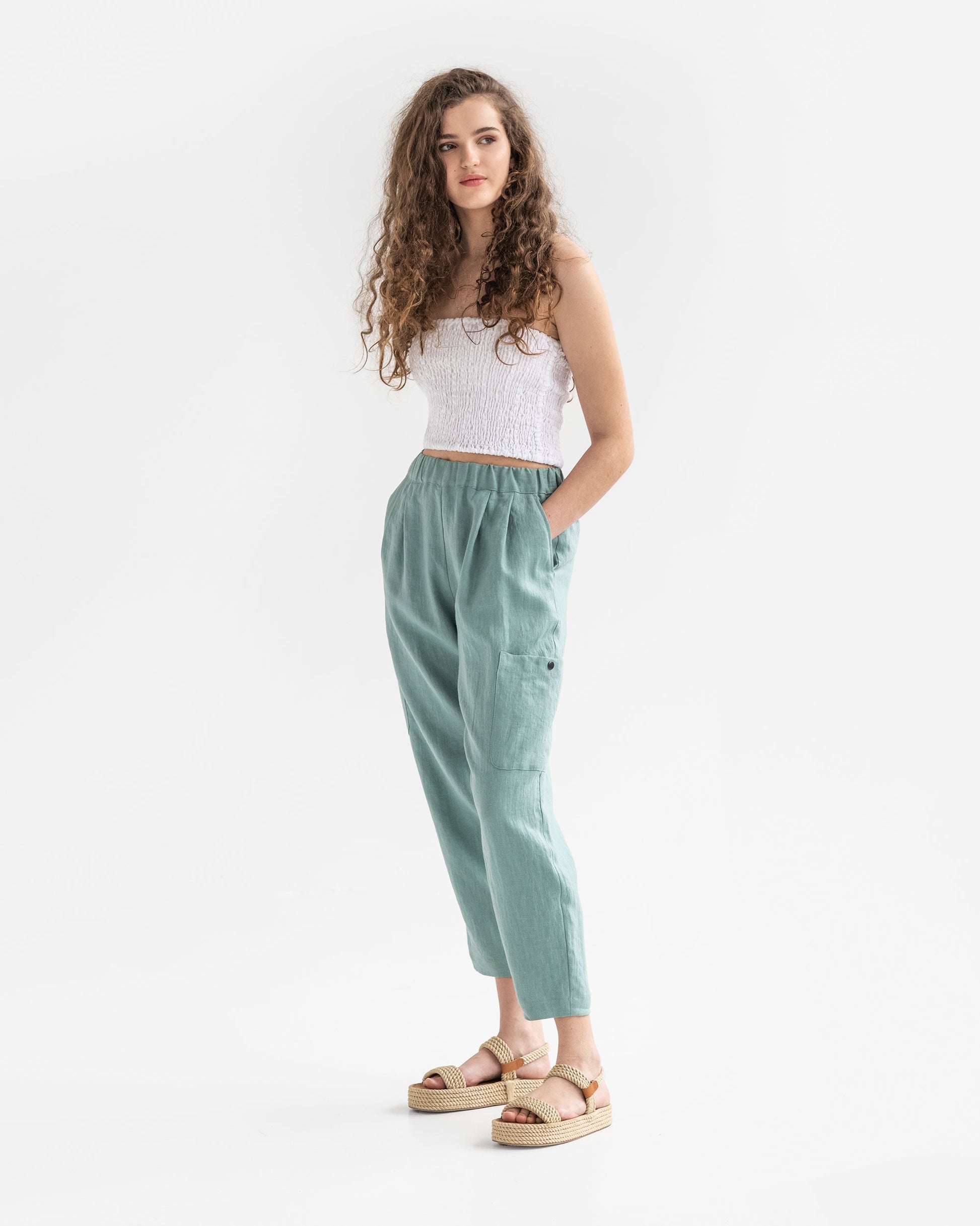 Wide linen pants DAWSON in Teal Blue
