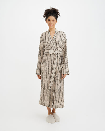 Women's waffle robe in Thin striped
