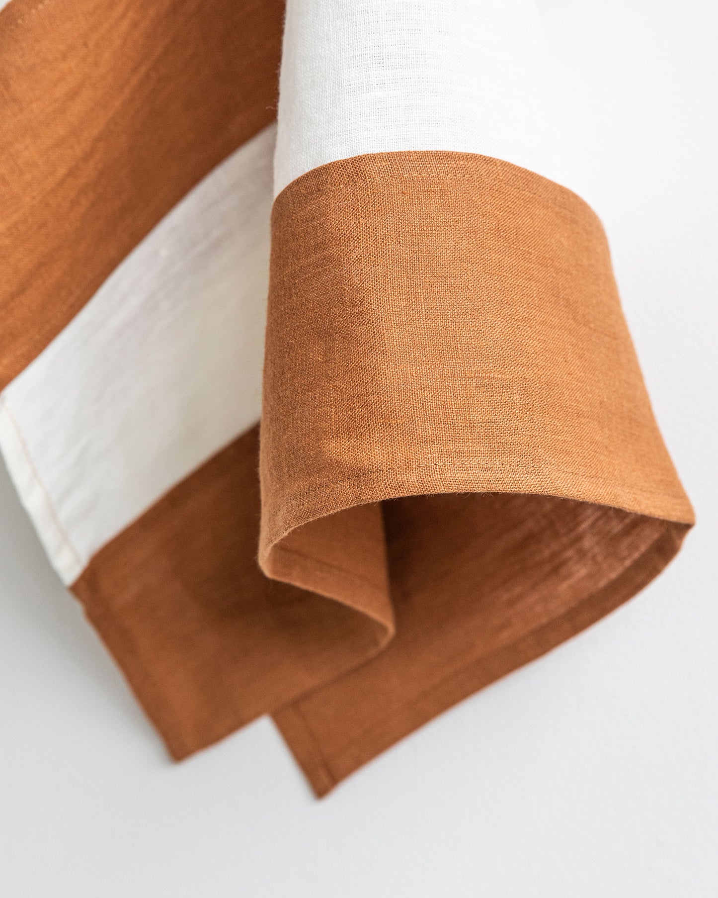 Zero-waste striped linen tea towel in Cinnamon - MagicLinen
