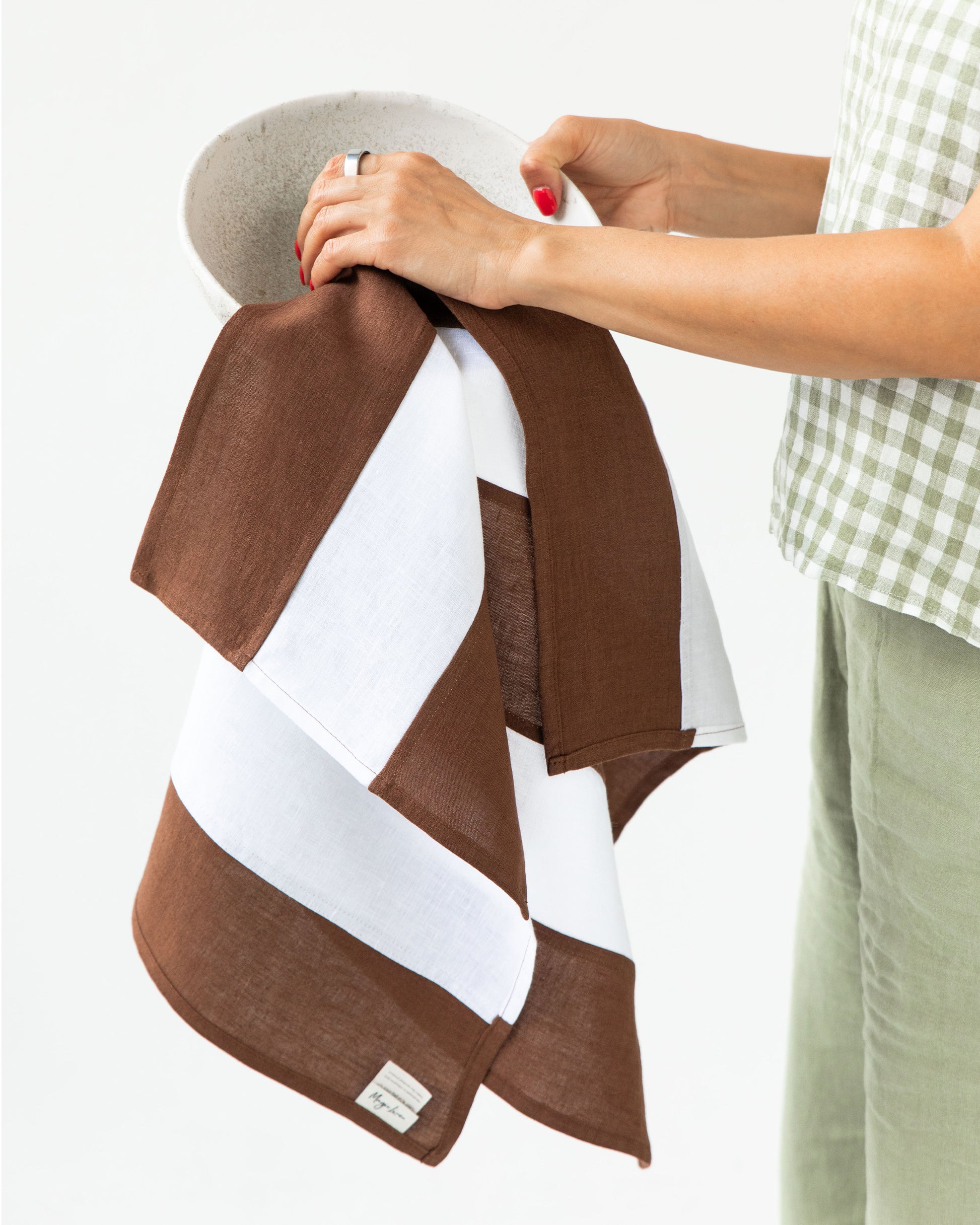 Striped Linen Dish Towel | Zero-waste in Chocolate brown | MagicLinen