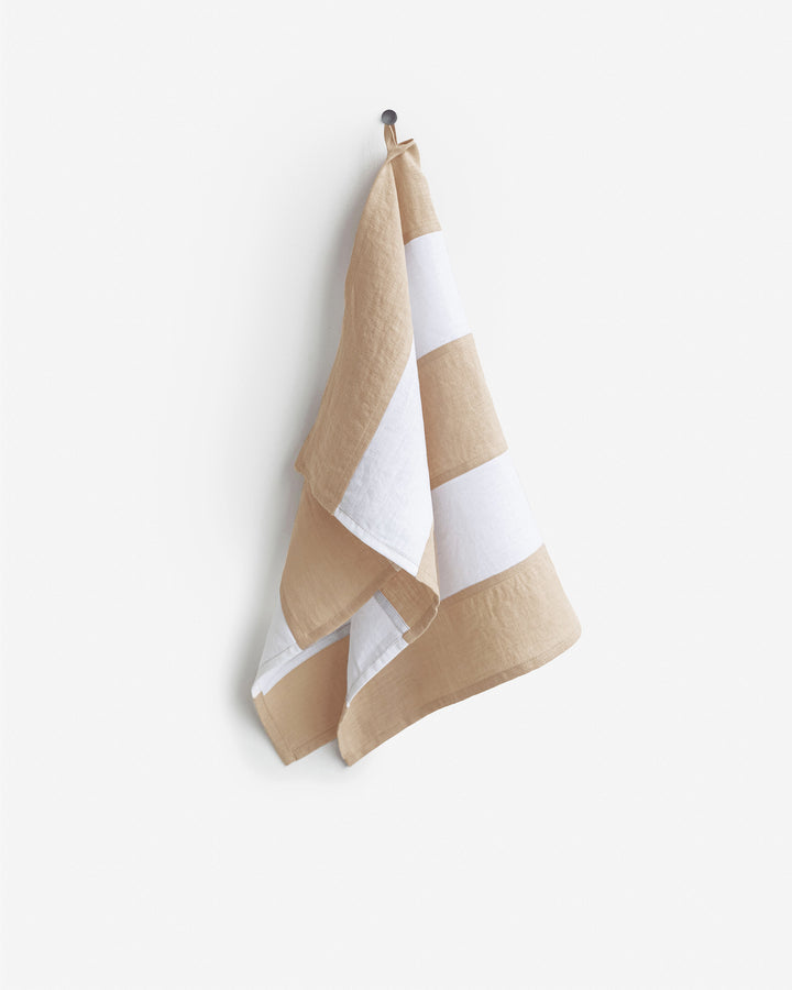 Zero-waste striped linen tea towel in Latte - MagicLinen