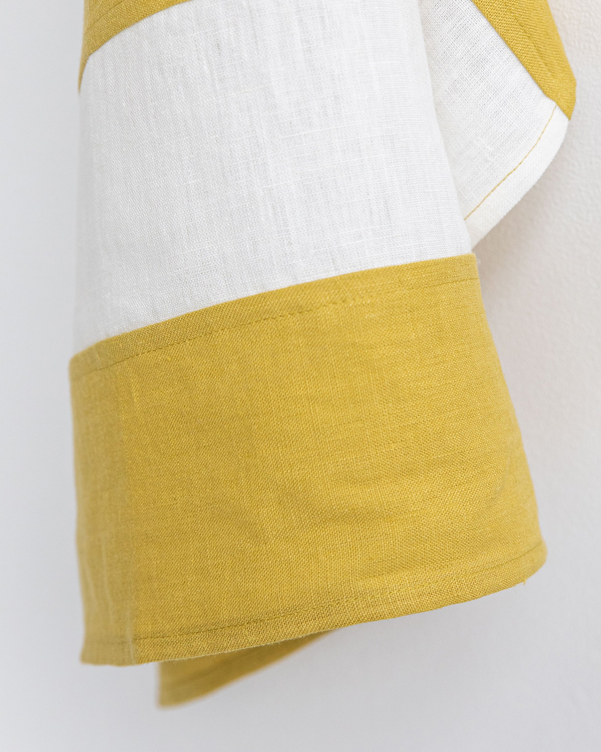 Zero-waste striped linen tea towel in Moss yellow - MagicLinen