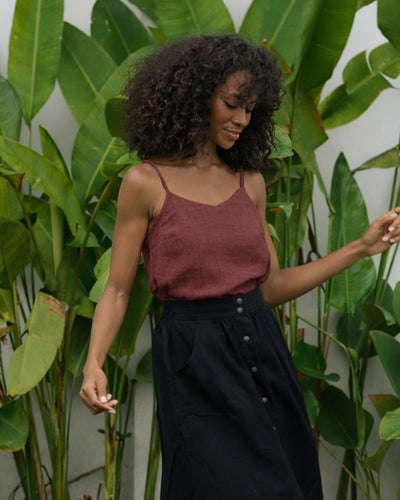 Spaghetti strap linen top ZION in Tuscan red