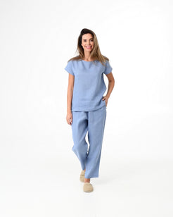 Women's Linen Pajama set RAVELLO in Ocean Blue | MagicLinen