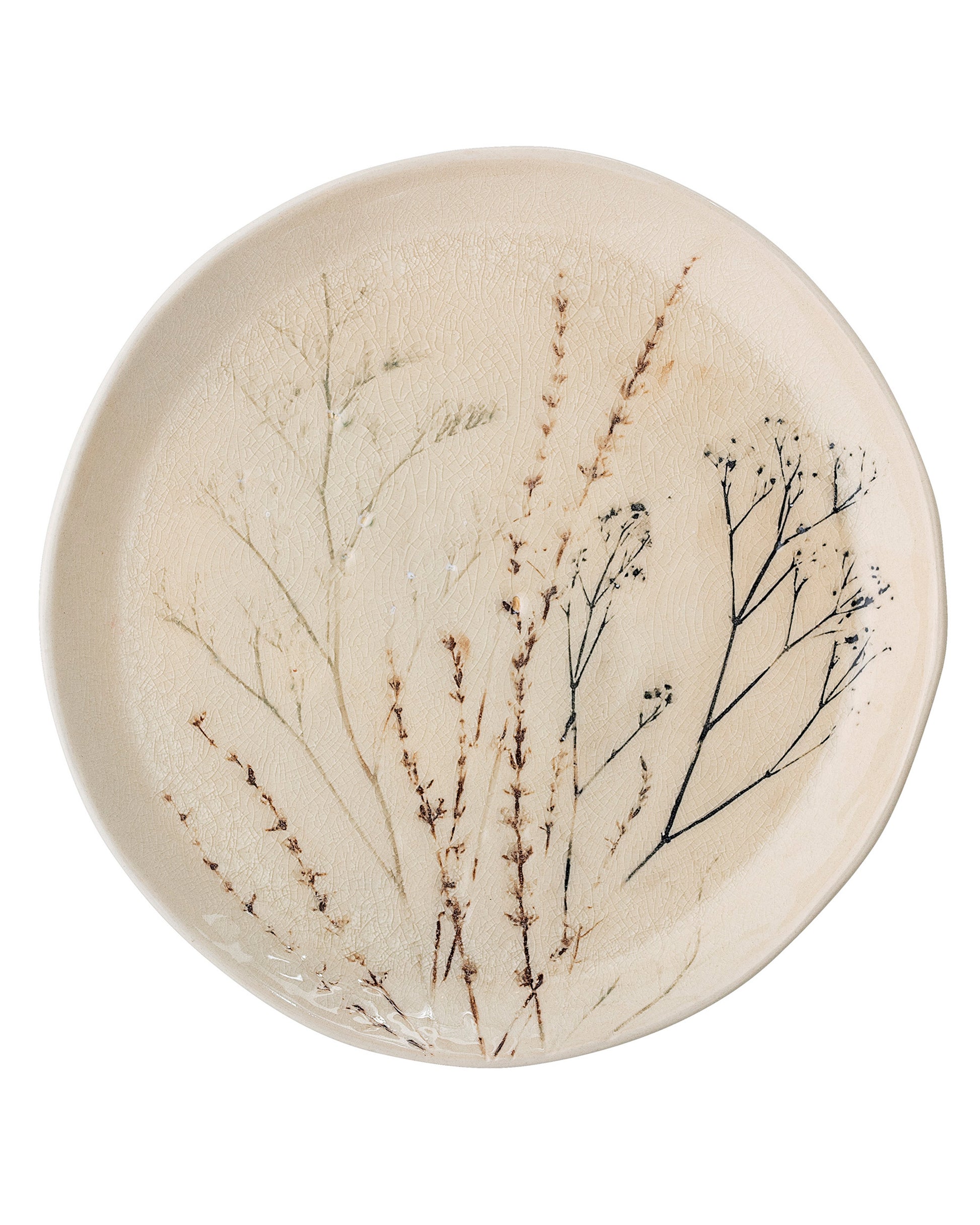 Beige botanical stoneware plate v2 - MagicLinen