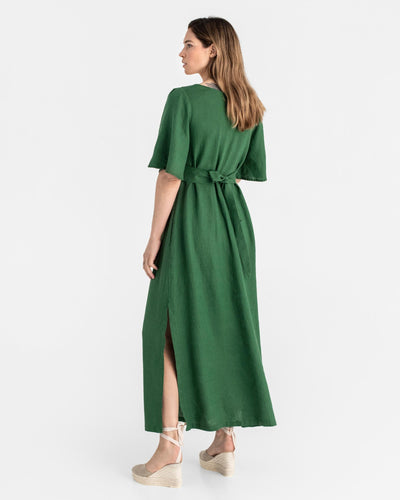 Maxi linen dress AGRA in Green - MagicLinen modelBoxOn