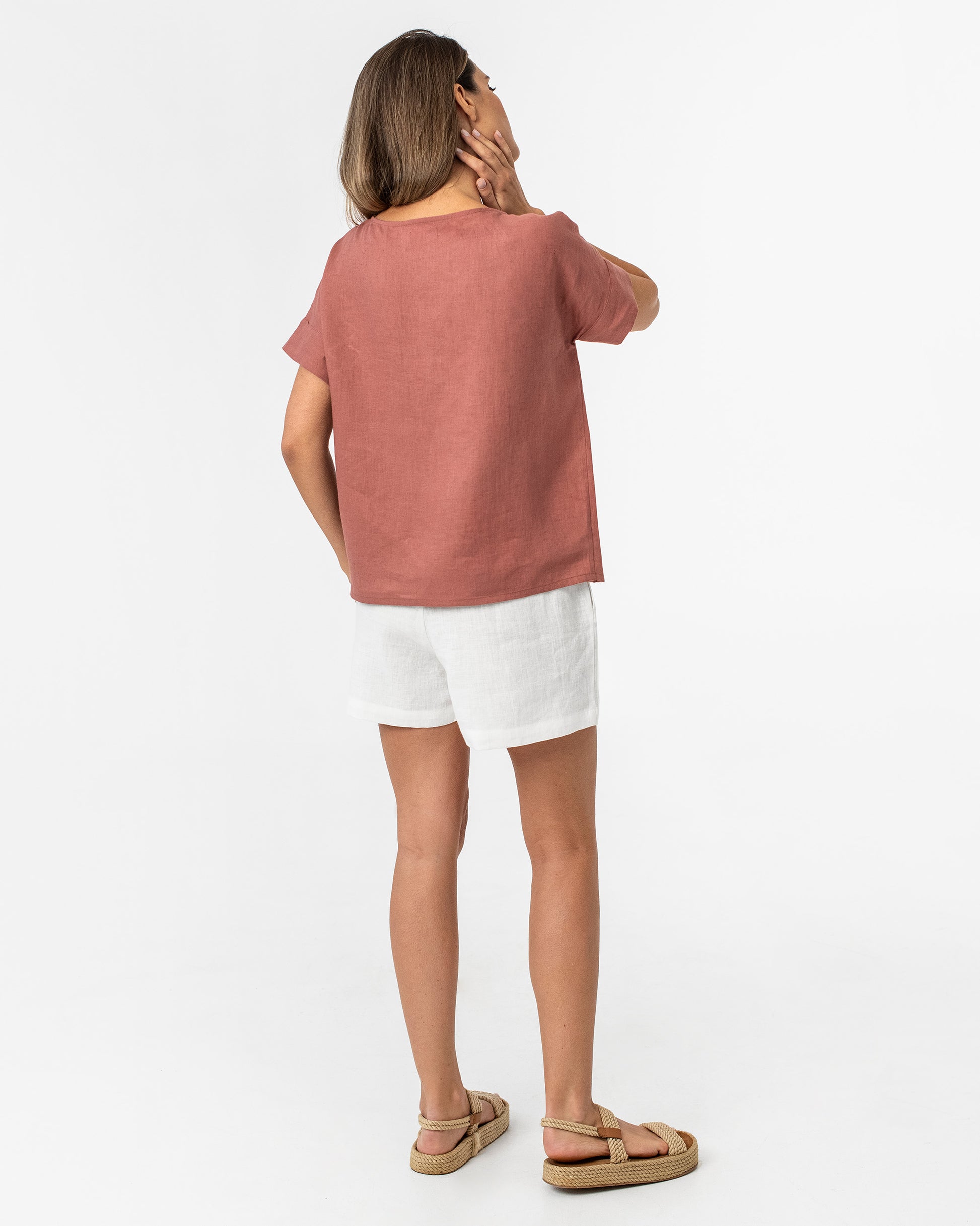 Short-sleeved linen top AMED in Clay pink - MagicLinen
