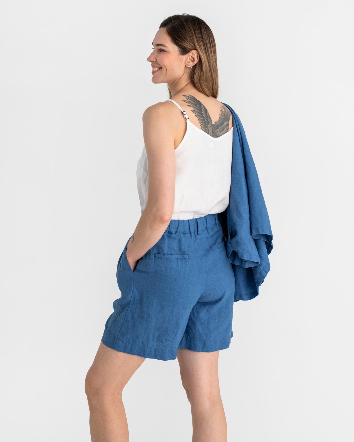 Pleated linen shorts BAGAN in Cobalt blue - MagicLinen