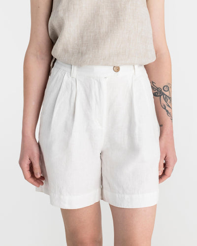 Pleated linen shorts BAGAN in White - MagicLinen modelBoxOn