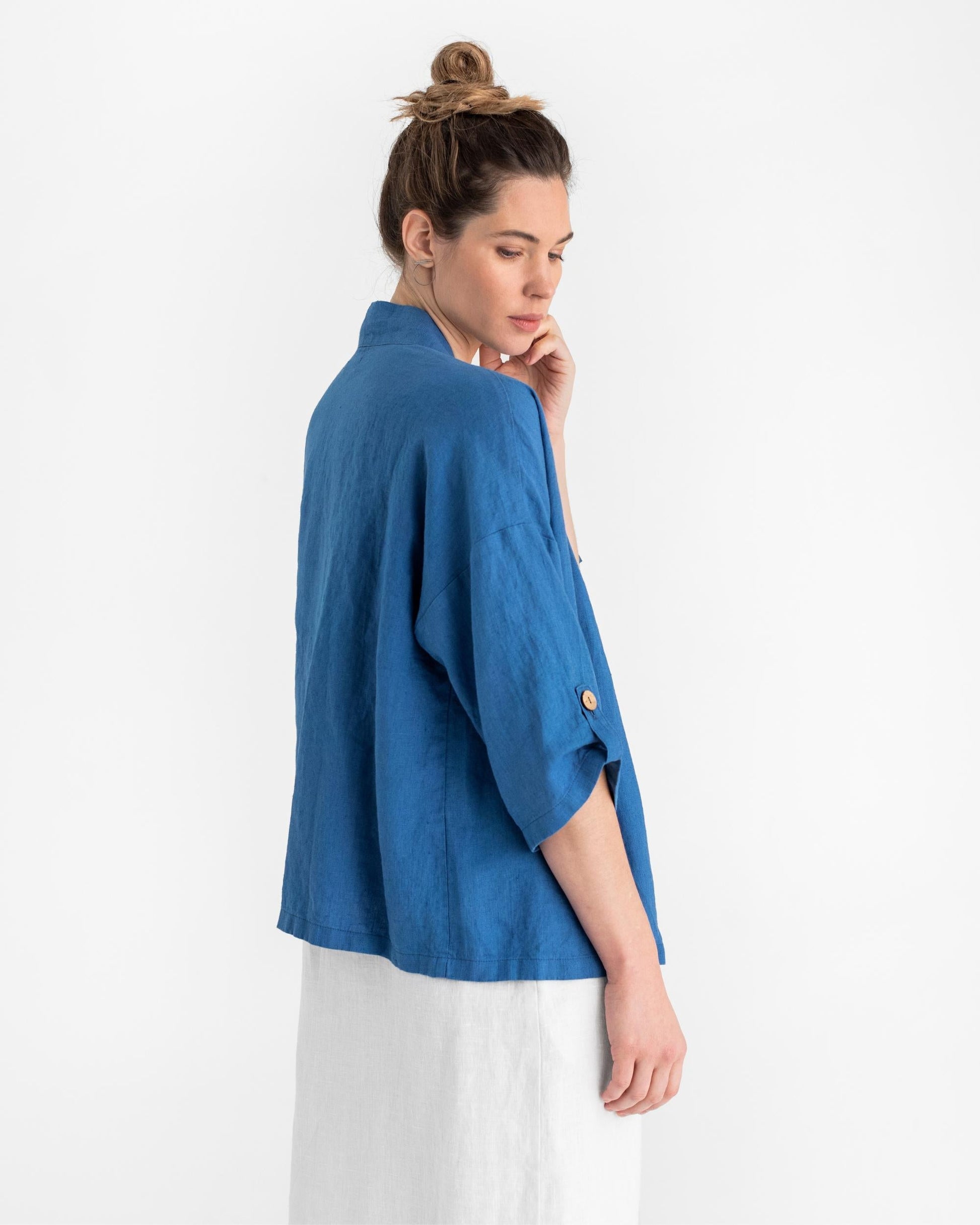 Linen kimono jacket BANOS in Cobalt blue - MagicLinen