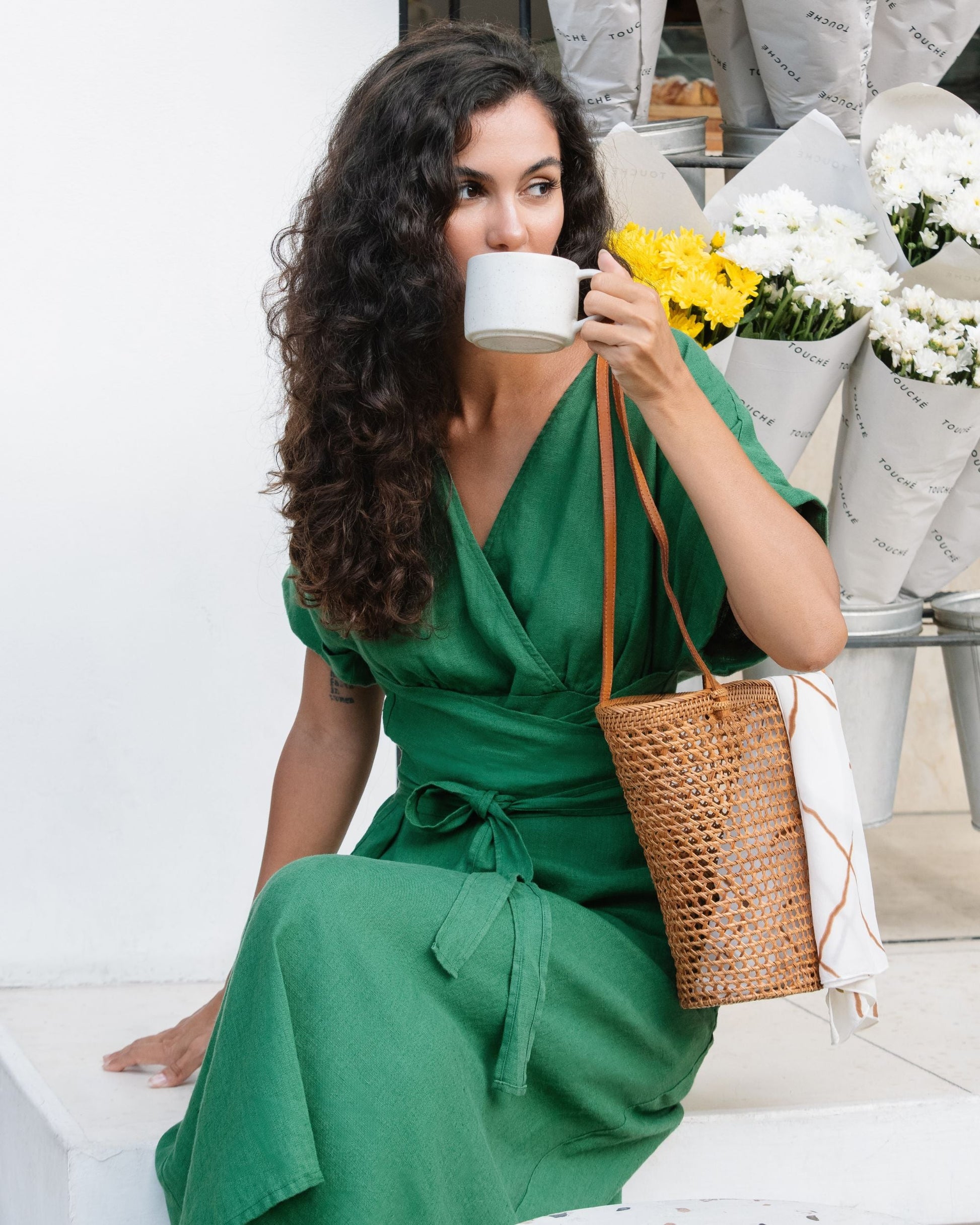 Midi linen dress BOHOL in Green | MagicLinen L Midi linen dress BOHOL in Green | MagicLinen L