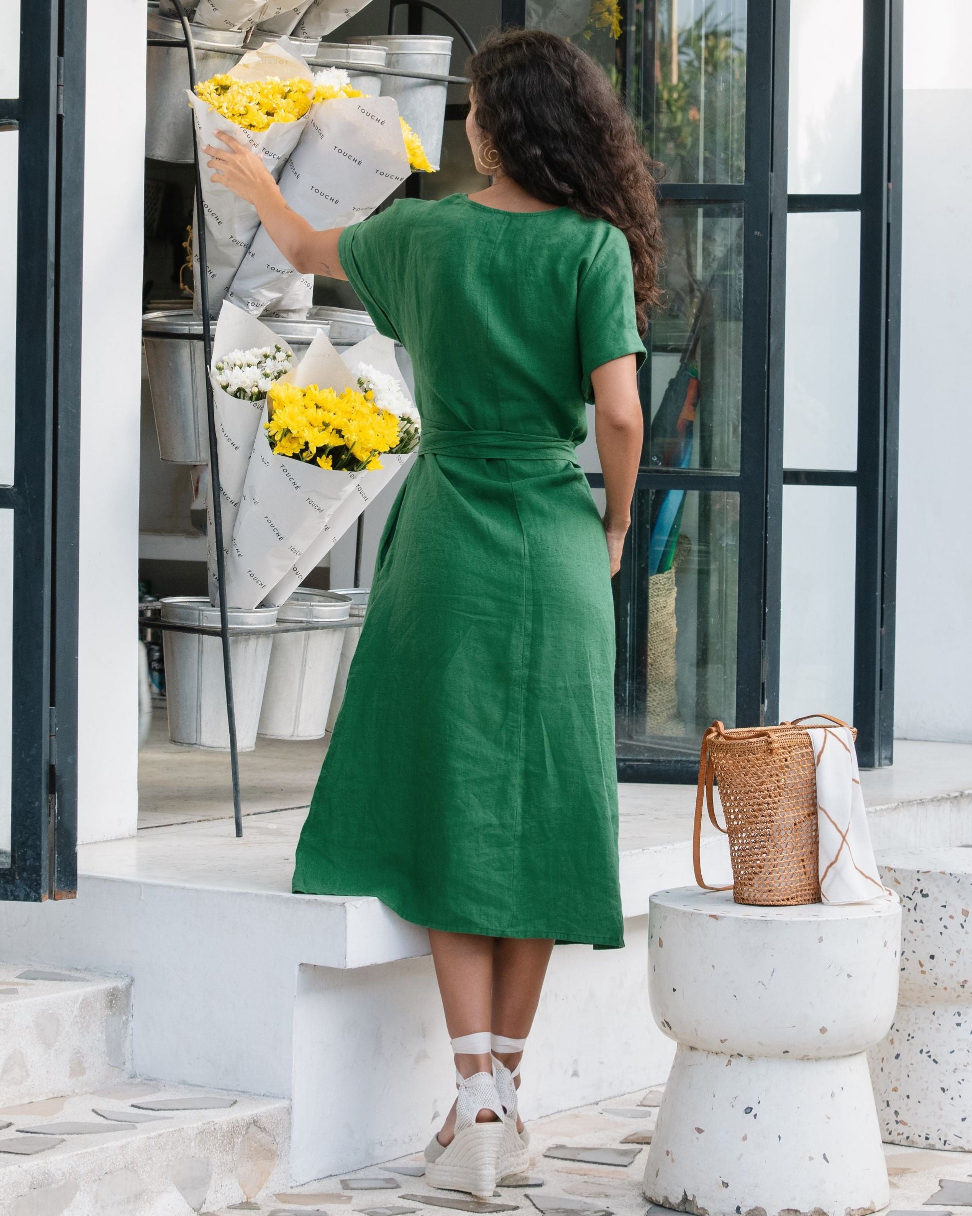 Midi linen dress BOHOL in Green - MagicLinen