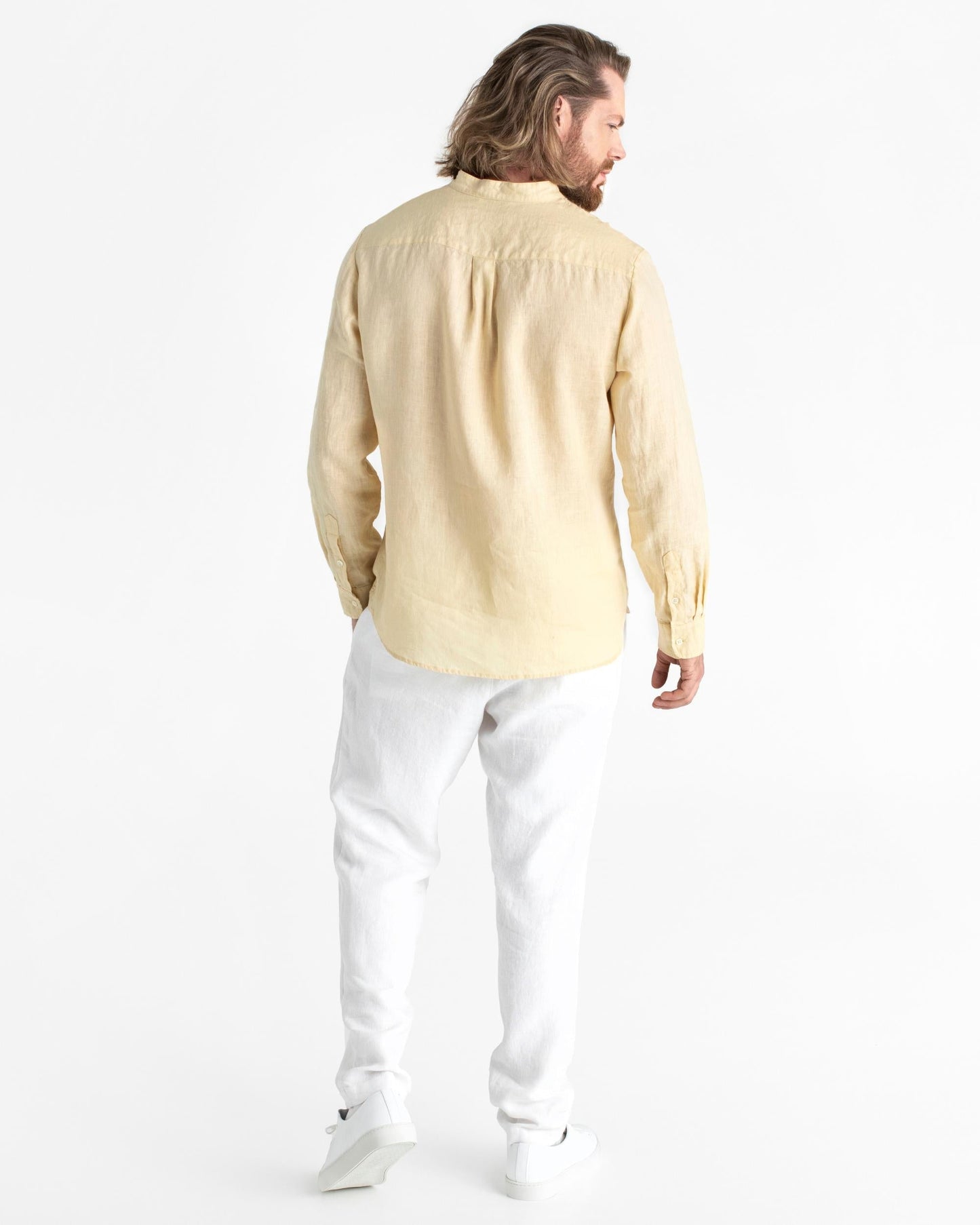 Men's linen band collar shirt BONAIRE in Cream - MagicLinen