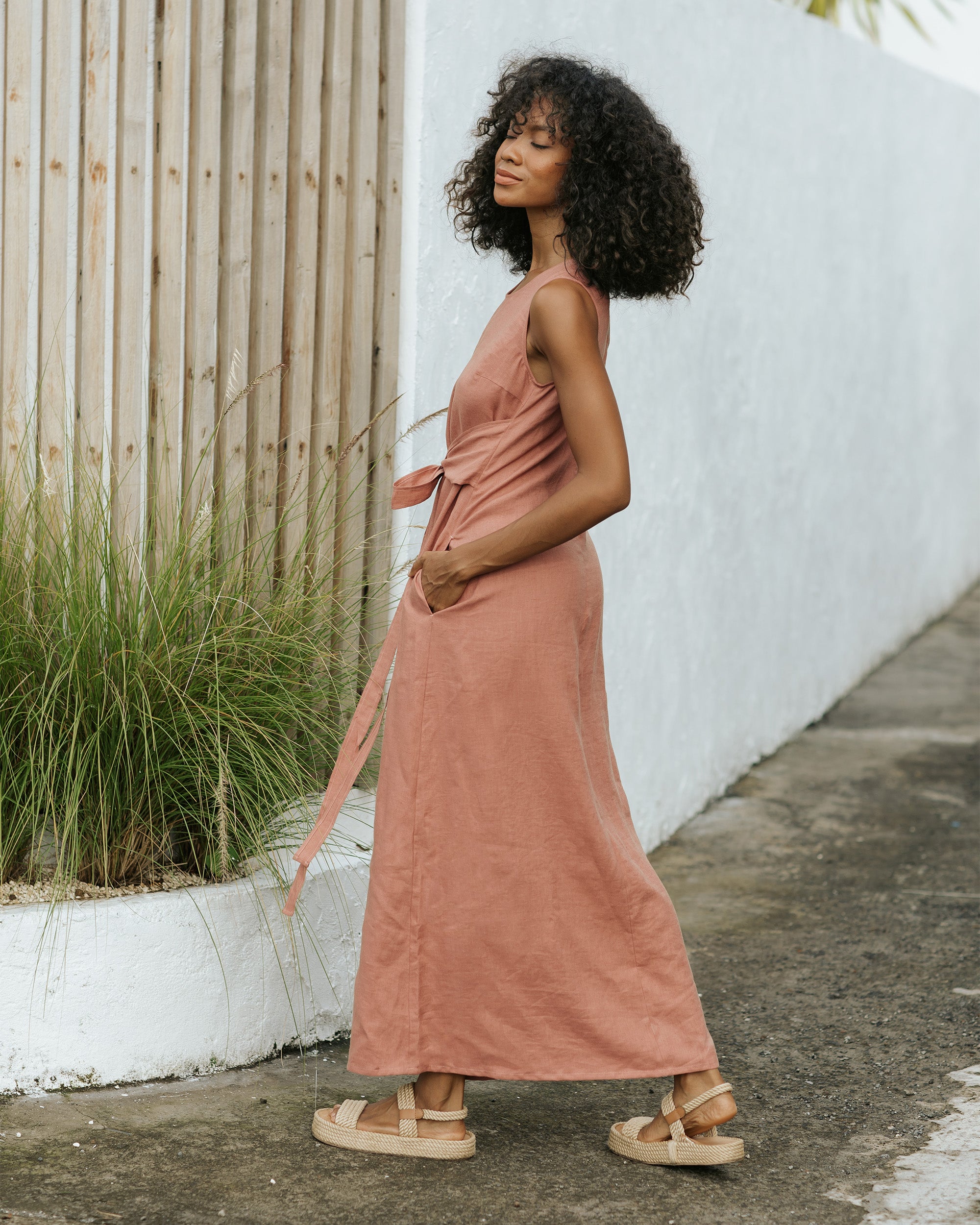 Long Linen Dress BORACAY in Clay Pink