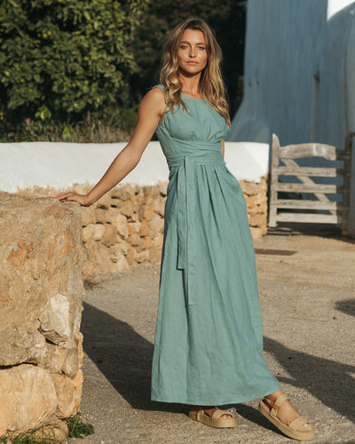 European 100% Linen Dress M Size Woman Unique Fashion Design, Eco
