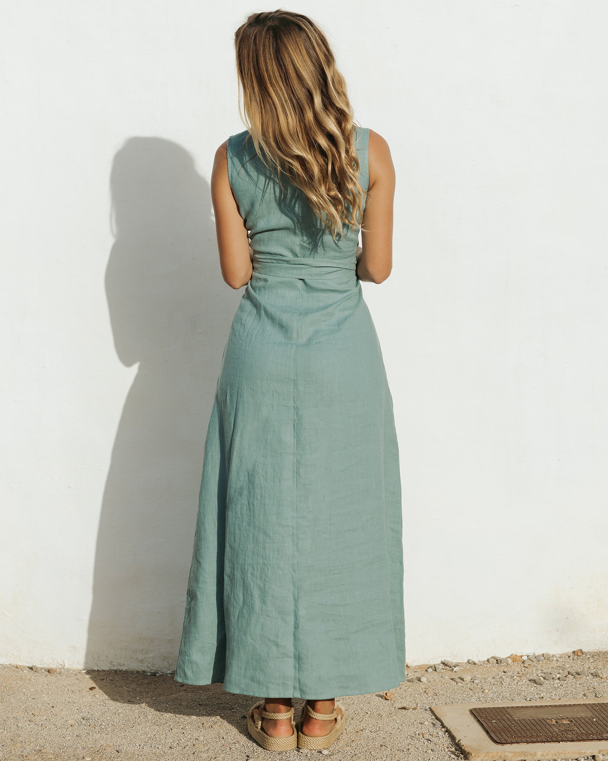 Long Linen Dress BORACAY in Teal blue | MagicLinen Long Linen Dress BORACAY in Teal blue | MagicLinen