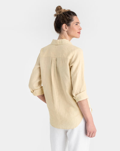Long-sleeved linen shirt CALPE in Cream - MagicLinen modelBoxOn
