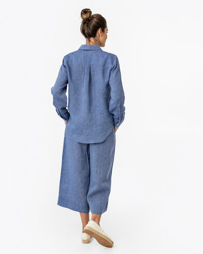 Wide leg linen culotte pants BRUNY in Denim chambray - MagicLinen