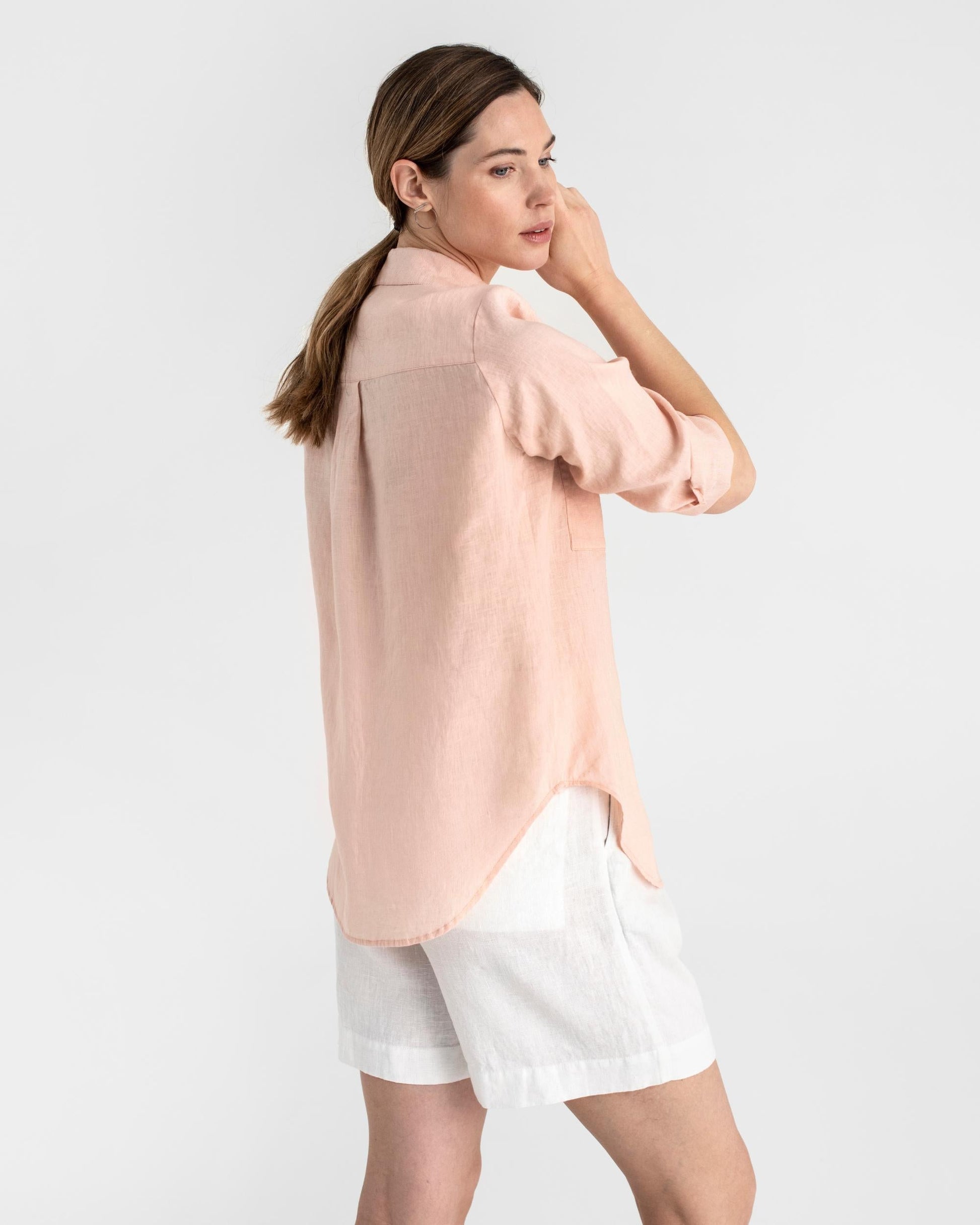 Long-sleeved linen shirt CALPE in Light pink - MagicLinen
