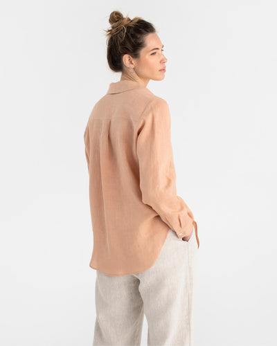 Long-sleeved linen shirt CALPE in Peach - MagicLinen modelBoxOn