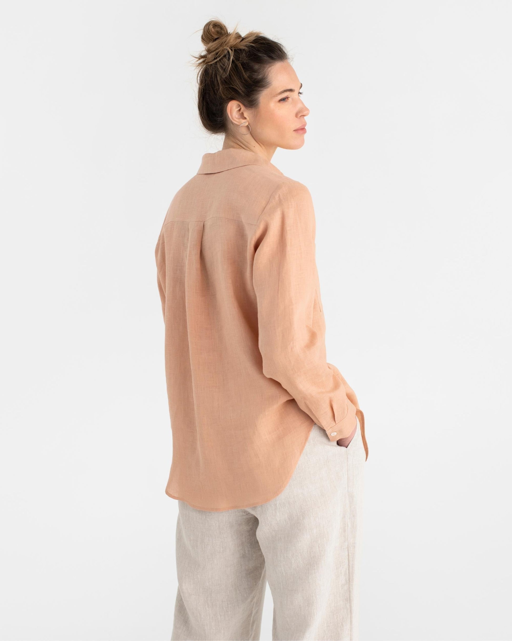 Long-sleeved linen shirt CALPE in Peach - MagicLinen