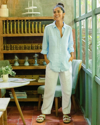 Long-sleeved linen shirt CALPE in Sky blue - MagicLinen