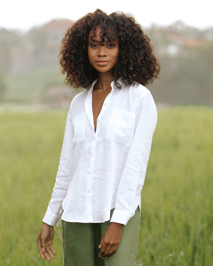 Long-sleeved linen shirt CALPE in White - MagicLinen