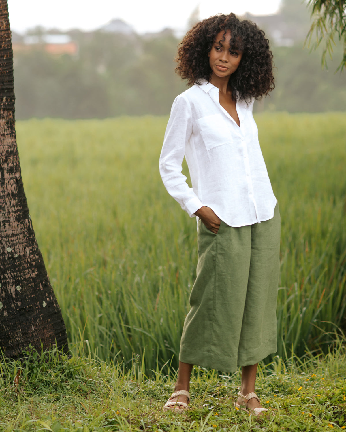 Linen shirt with culottes casual business casual summer outfit