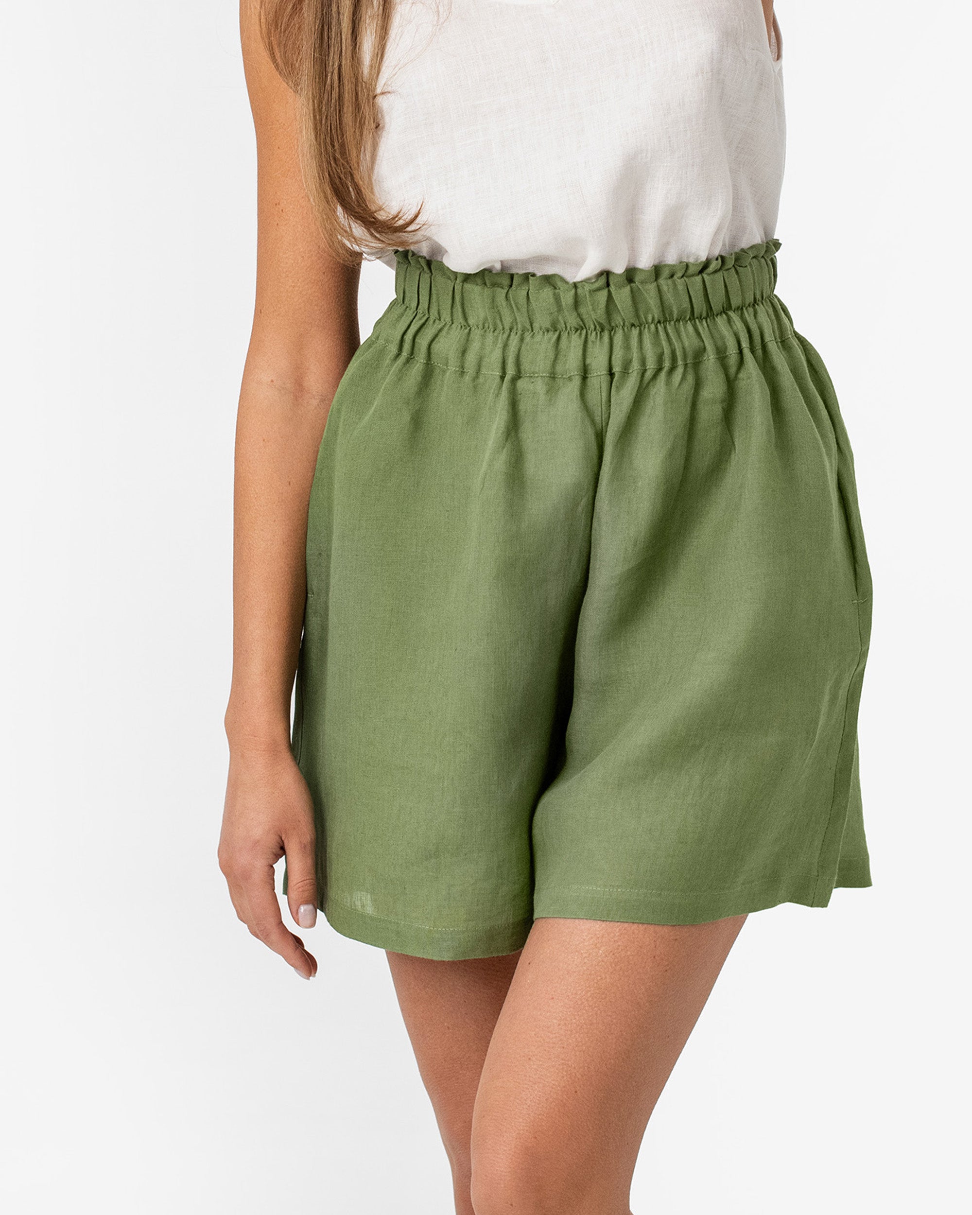 Womens linen hotsell shorts elastic waist