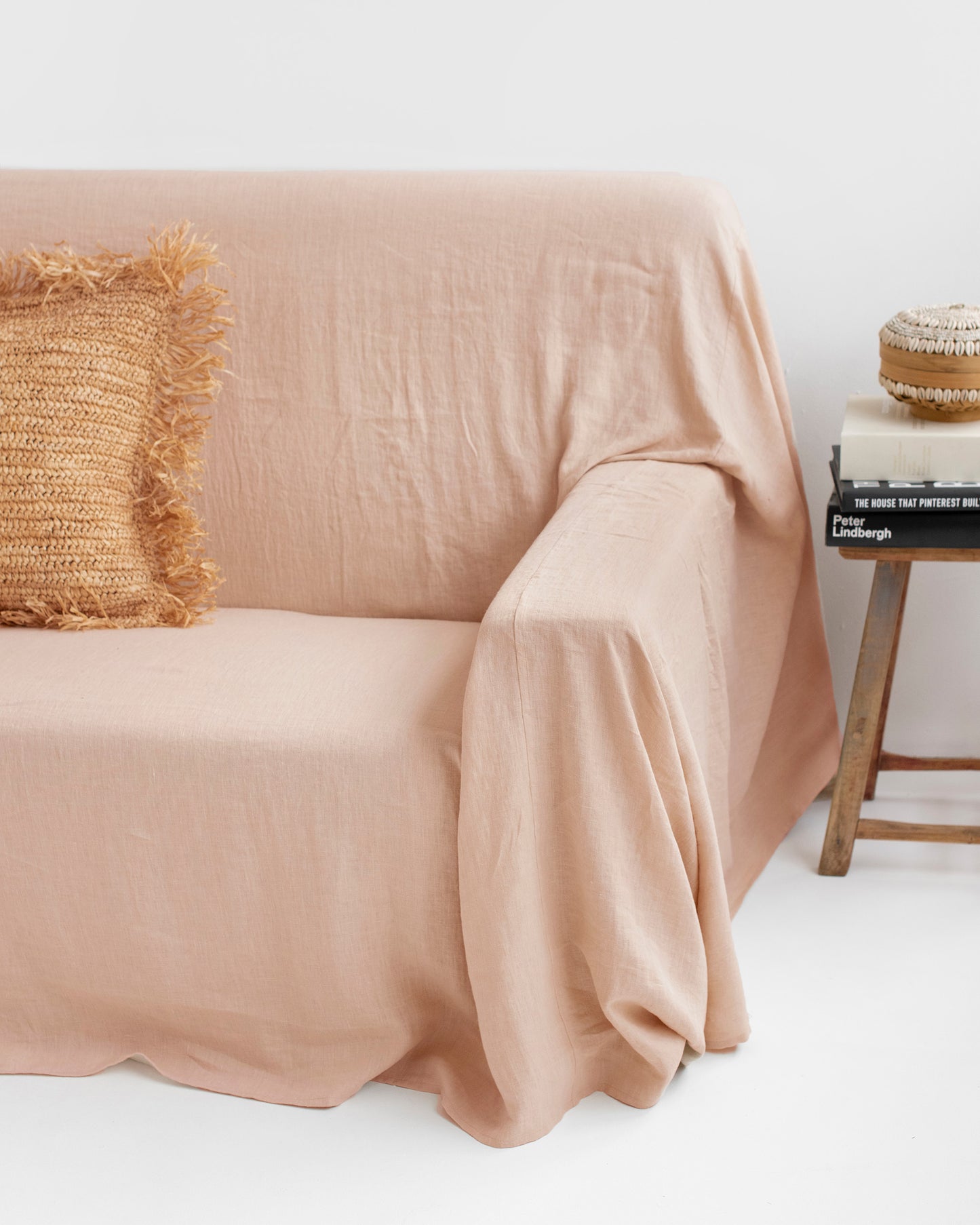 Linen couch cover in Peach - MagicLinen